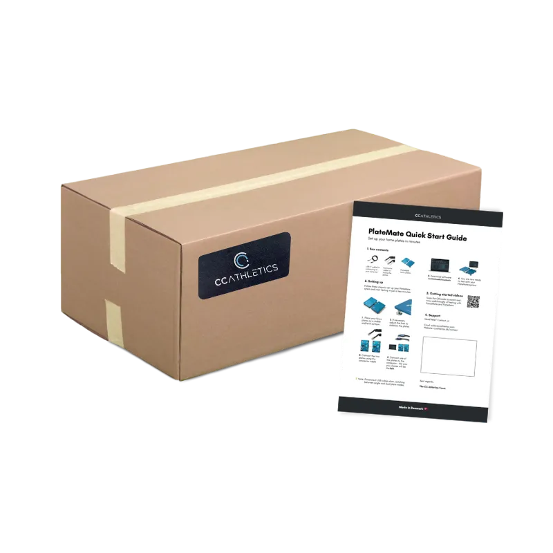 Cardboard box with a PlateMate Quick Start Guide on top